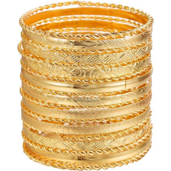 16Pcs Gold Bangle Bracelets for Women - Multi Layer Stackable Textured Bracelets - Picture 1 of 9